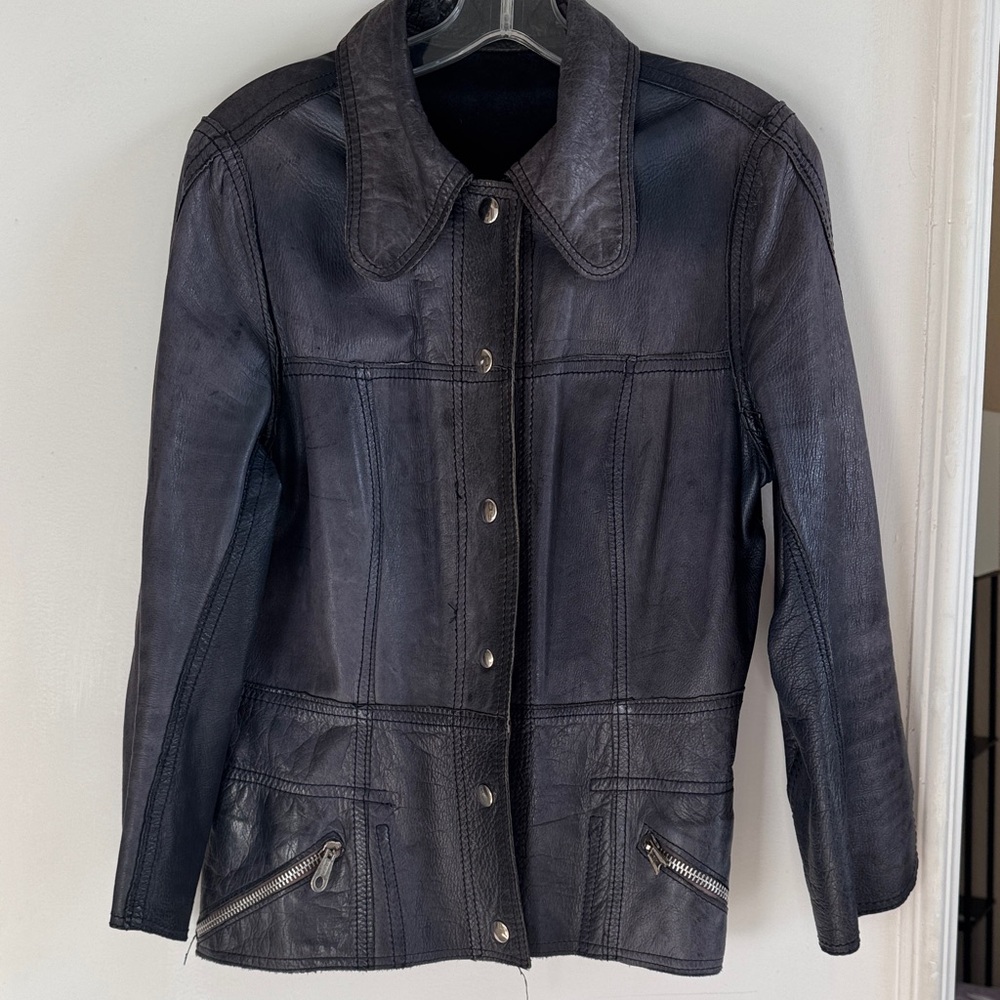 Vintage Blue Leather Jacket size M
